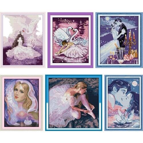 Cross Stitch Kit Swan Lovers Embroidery Needlework Patterns Stamped Patterns 11CT 14CT Counted Printed Craft Gift Decoration Set