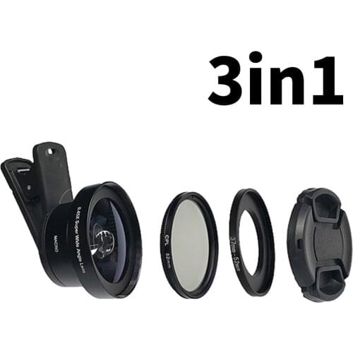 Phone Lens Kit Universal 5 in 1 Wide Angle Macro Lens CPL Star Filter+ND8 Lens Filter with 37-52 Adapter Ring for Smartphone