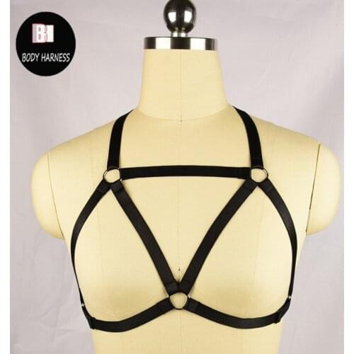 Women New black harness bra Harajuku Gothic sexy body harness bondage lingerie fantasias sexy erotic body harness cage bra