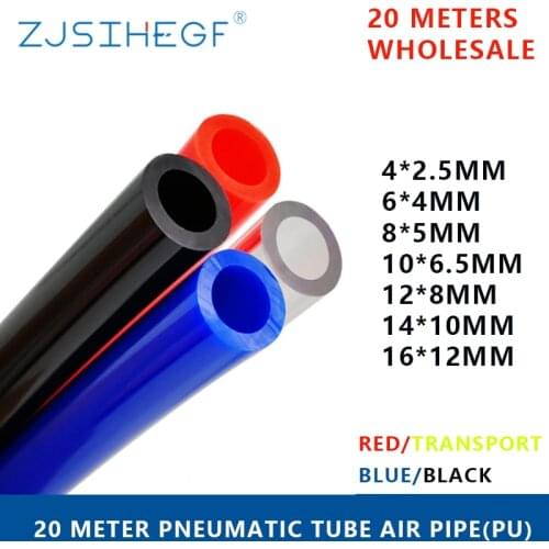 Wholesale Lot 20 Meters Pneumatic Black Transport Red Blue OD 4/6/8/10/12/14/16mm Hose Pu Pipe Air Tube Component With Fitting