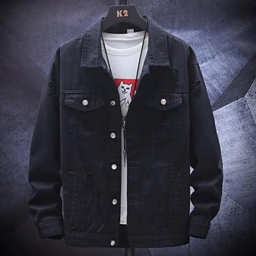 Autumn ripped denim jacket 2021 new teenagers street students casual mens jacket spring and autumn jacket handsome denim jacket