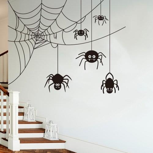 Spiders Weave Halloween Wall Sticker Kids Room Bedroom Spider Cobwebs Animal Christmas Wall Decal Party Living Room Vinyl Decor