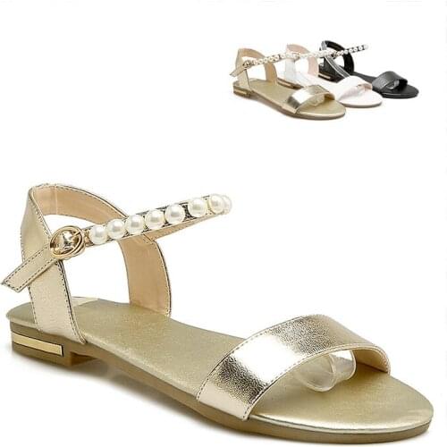 Women Sandals Genuine Leather Size 34-43 Rubber Flat Quality Buckle Strap New Womens Summer Shoes
