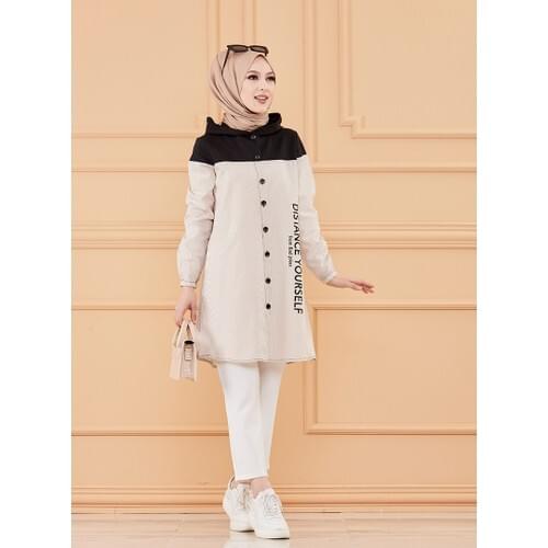 Hooded Tunic-Mink Muslim Women 'S stylish and elegant four seasons casual