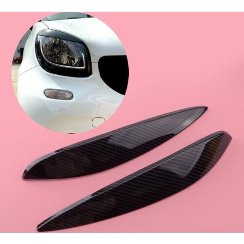 Carbon Fiber Texture Black Car Headlight Eye Lid Eyebrow Cover Plastic fit for Benz Smart 453 Fortwo Forfour