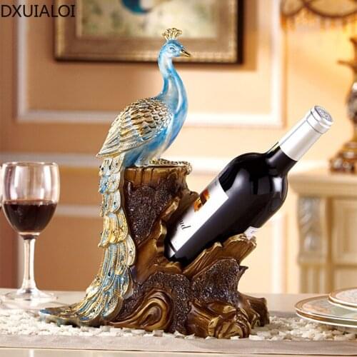 European style peacock wine rack decoration resin crafts wedding gift office home wine cabinet living room desktop decoration