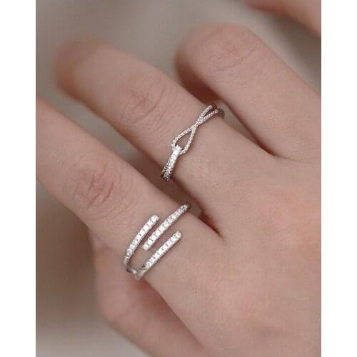Sterling silver jewelry with multi-layer interwoven ring luxury combination tail ring rhinestone ring for female party gifts
