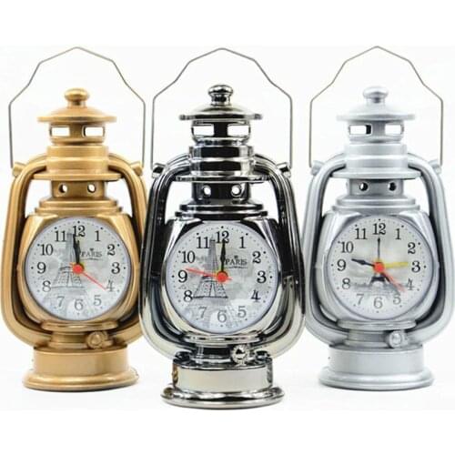 1PC Retro Alarm Clock Creative Oil Lamp Alarm Clock Watch Home Living Room Office Decoration Desktop Table Clocks Ornament