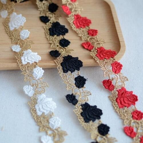 1 Yard Venice Gold Thread Guipure Flower lace trim Polyester Venice Lace Ribbon For Lolita, Doll Dress Millinery, costume Design
