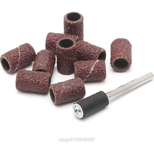 10Pcs 6mm Grit 80# Sanding Bands +3.17mm Mandrel Rotary Tool Nail Drill Bits J21 21 Dropshipping