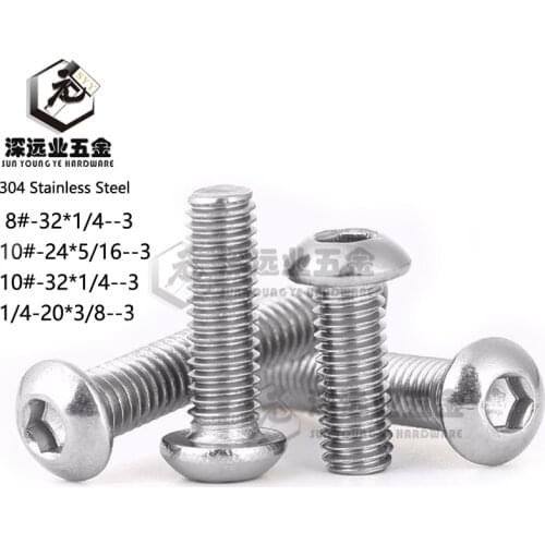 100pcs American Thread 8#-32 10#-24 10#-32 1/4-20 304 Stainless Steel ISO7380 Hexagon Socket Button Head Machine Screws