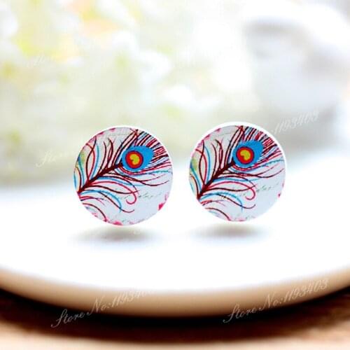 16mm Feather Round High Quality Photo Wood Laser Cut Cabochon to make Rings, Earrings,Bobby pin,Necklaces, Bracelets-(WEH-52)