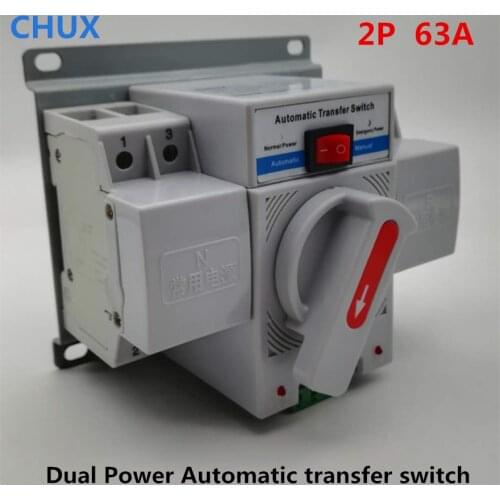 2P 63A AST MCB type 230V white color Dual Power Automatic Transfer Switch