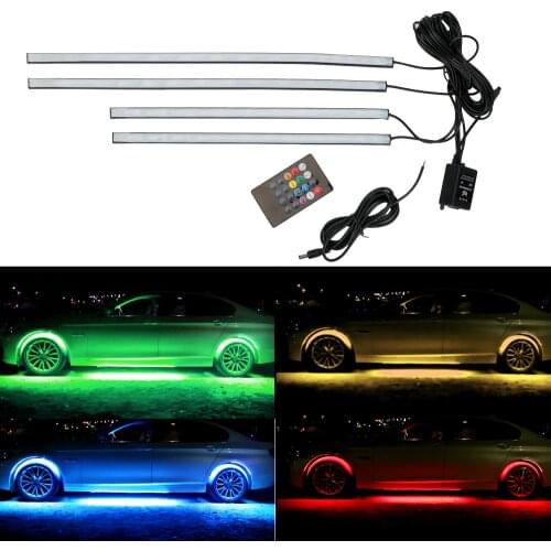LEEPEE 4x8 Underglow Underbody Music Active System Sound Neon Light LED Flexible Strip Car Underglow Decorative Ambient Lamp
