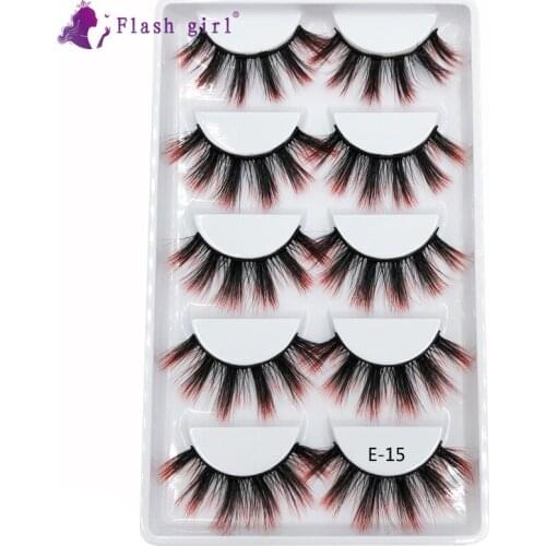 Flash Girl Hot Sale 5 Pairs Mink False Eyelashes E15 Handmade Wispy Natural Long Full Strip Lashes Cruelty Free Fake Eyelash