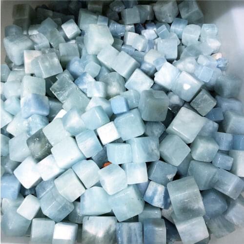 50g Free Ship Fishbowl Natural Aquamarine Crystal Tumbled Cube Stones