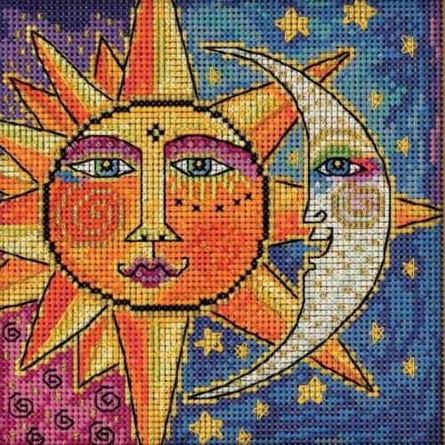 5D DIY Diamo Painting Kits Full Drill Crystal Rhinestone Embroidery Cross Stitch Arts Craft Canvas Wall Decor (Sun Moon