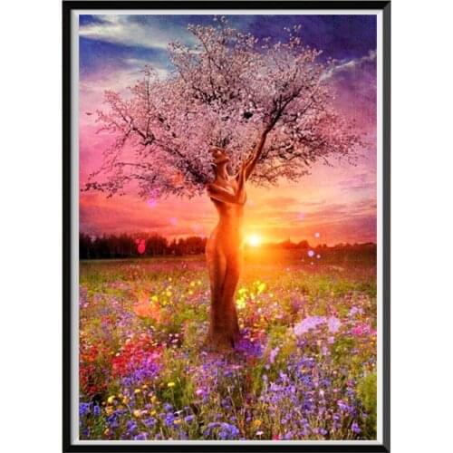 5D DIY diamante pintura "paisaje con árboles" redondo mosaico de diamantes de imitación punto de cruz decoración del hogar