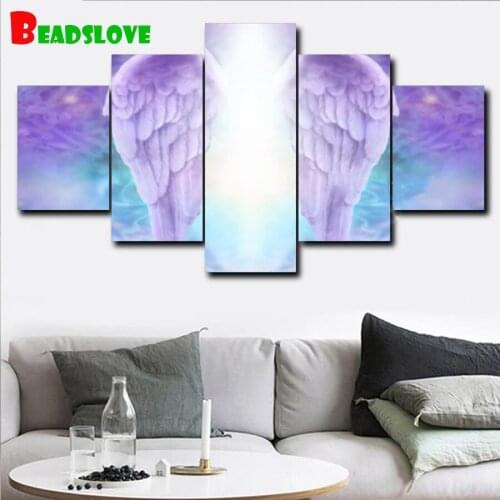 5 Pieces 5D DIY Diamond Painting Angel Wings Diamond Mosaic Cross stitch Square round diamond mazayka, living room decoration