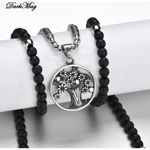 DarkMag Vikings Amulet Tree of Life Round Silver Color Pendant Necklace Stainless Steel Necklace Norse Viking Jewelry Talisman