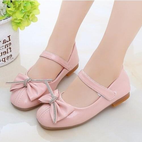 Beige Pink Black Girls Leather Shoes for Kids Bow Princess Single shoes chaussure fille 3-15T