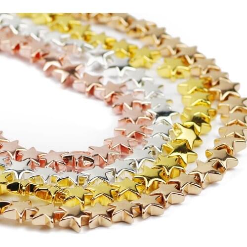 JHNBY Five-Pointed Star Rose Gold Silvers Hematite Natural Stone 8mm Spacer Loose Beads For Jewelry Making Diy bracelet Findings