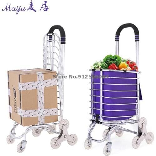 Household Aluminum Alloy Folding Shopping Carts To Buy Food, Small Carts, Supermarket Climbing Stairs, Carts, Convenient Trolley