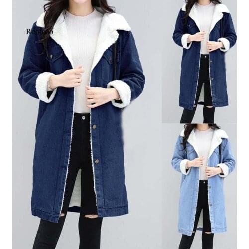 New Arrival Denim Jacket Winter Womens Blue Jean Jacket Thicken Warm Fleece Denim Coat Punk Long Outwear Jeans Jacket Women