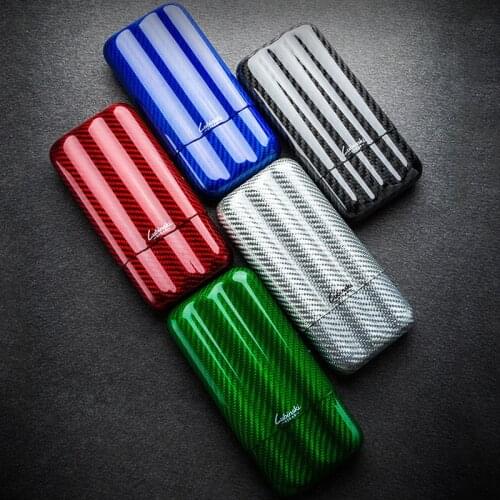 LUBINSKI 3 Tube Carbon Fiber Gloss Cigar Holder Cigar Case Humidor Cigarette Smoking Tool Tobacco Accessories Fit Cohiba