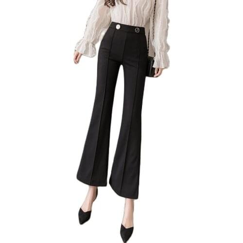 Fashion womens suit pants 2021 new stretch high waist casual nine-point pants flared pants