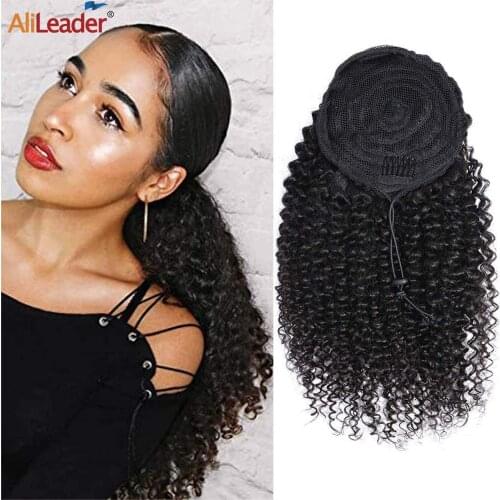 Alileader Fashion Kinky Curly Ponytail Drawstring Puff Synthetic Curly Ponytail With Combs Heat-Resisting Drawstring Pony Tail