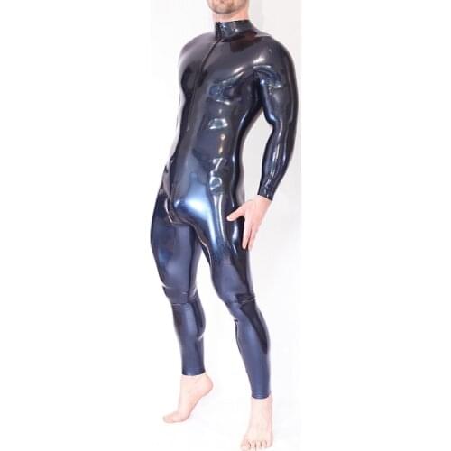 Handmade Mens Latex Rubber Catsuit Open Front and Crotch Zipper