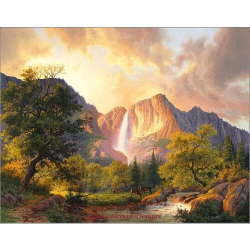 Needlework for embroidery DIY DMC High Quality - Counted Cross Stitch Kits 14 ct Oil painting - Distant Mountain Waterfall