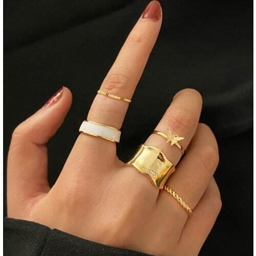 Punk Gold Metal Geometry Buttefly Rings Set Opening Index Finger Accessories Buckle Joint Tail Ring for Women Jewelry Gifts