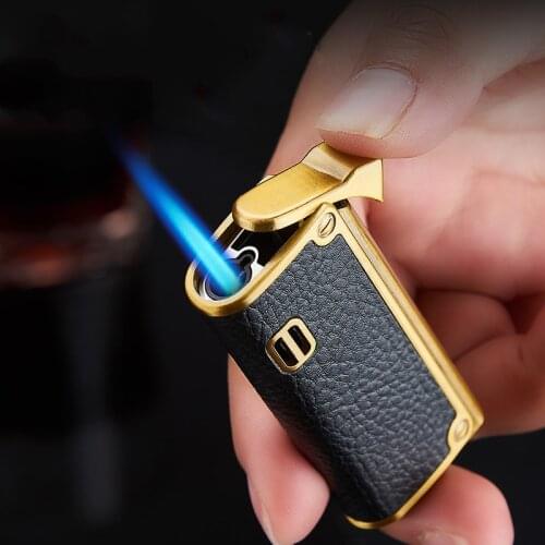 Small And Light Portable Vintage Leather Gas Lighter Windproof Jet Torch Turbo Cigar Lighter Cigarette Smoking Gadgets For Men