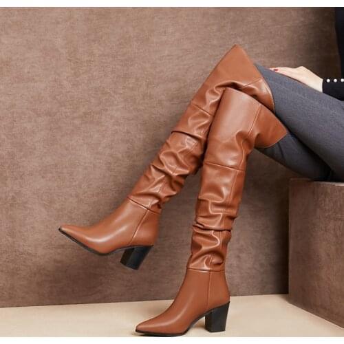 New Fashion High Quality Women Shoes Boots 7CM High Heel Boots Over-the-Knee Women Long Boots Winter Warm Boots black brown