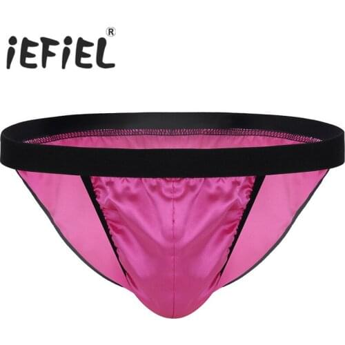 New Arrival Sexy Mens Lingerie Sissy Shiny Fabric Bulge Pouch Low Rise High Cut Bikini Triangle Briefs Underwear Underpants