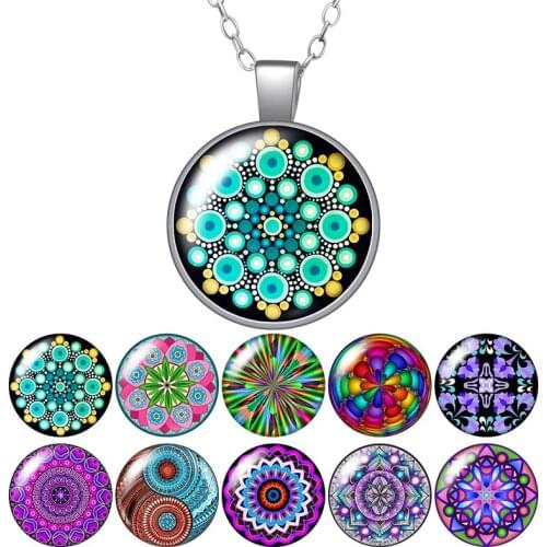 Colorful Flowers Dots Flowers Photo Silver color /Bronze Pendant Necklace Glass Cabochon Woman Girls Jewelry Birthday Gift 50cm