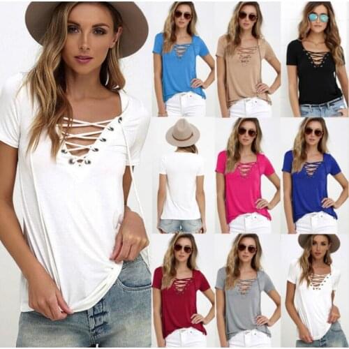 Sexy Solid Color V Neck Ladies T Shirt Top Summer New Product Slim Plus Size Super Soft Stitching Womens Plus Size T Shirt Top