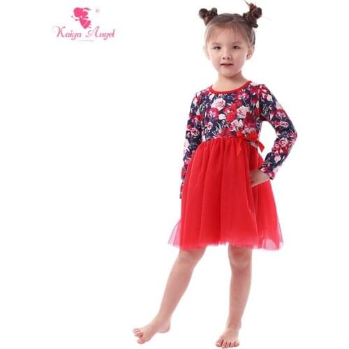 Kaiya Angel Valentines Day Wedding Birthday Party Baby Girls Dress wholesale Fall Kids Clothing Long Sleeve Red peony Clothes