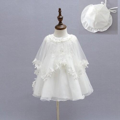 2015 Newborn Baby Christening Gown Infant Girls White Princess Lace Baptism Dress Toddler Baby Girl Chiffon Dresses 3pcs/set