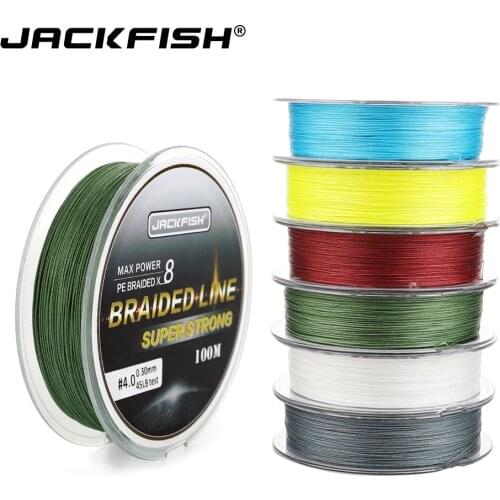 JACKFISH 8 strand 100M PE Braided Fishing Line Super Strong Fishing Line with package Carp Fishing Saltwater smooth braided line