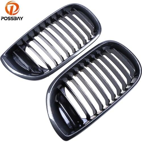 POSSBAY Imitation Carbon Fiber Front Center Kidney Coche Grille for BMW 3-Series E46 320d/320i/325i Sedan 2001-2005 Facelift