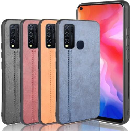 Vivo Y50 Case 6.53 inch Lightweight Calfskin PU Leather lines Soft Edge Phone Case for Vivo Y50 V1965A Back Cover