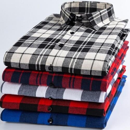 Spring and autumn new plaid square collar shirt Fashion slim mens long sleeve shirt Youth Men Wild trend Soft top with pockets