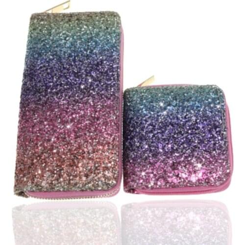 Tie Dye PU Leather Mermaid Glitter Long Wallet With Coin Purse Fashion Lady Sequin Clutch Purse Card Holder Zipper Wallet Set