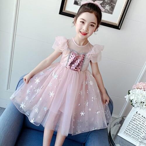 Infant Baby Girls Princess Party Dress Lace Sequined Ruffles Sleeve Knee Length Tutu Dress 2 Colors toddler girl clothes 2021