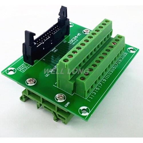 IDC24 2x12 Pins 0.1" Male Header Breakout Board, Terminal Block, with Simple DIN Rail Mounting feet