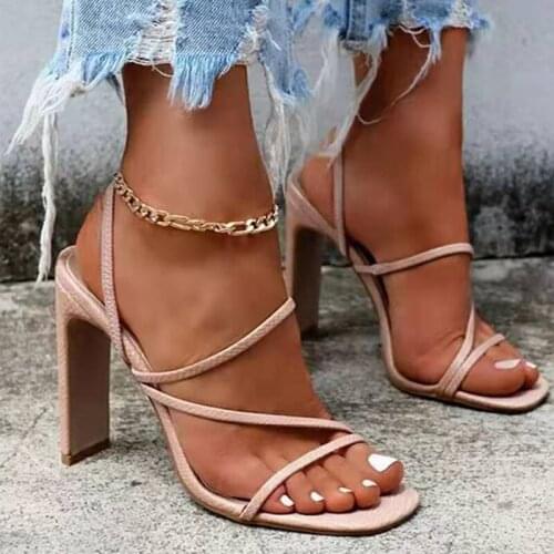 Women Sandals 2021 Heels Sandals Summer Shoes Women Peep Toe High Heels Summer Sandals Plus Size 43 Thick Heel Chaussure Femme