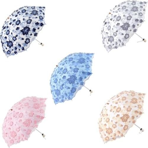 Ladies Lace Parasol UV Protection Sun Shade Umbrellas Folding Parasol Outdoor Parasol Summer Wedding Flower Umbrellas